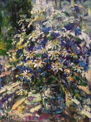 Васильки и ромашки, 85х65, холст, масло, 2016 г.,