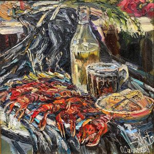 Симонова Ольга, Натюрморт с раками, 65х65, холст, масло, 2022 г. 45 т