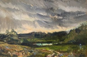 Ольга Симонова, Дождливый день на р. Протве, 2018 г., 35х50, холст, масло