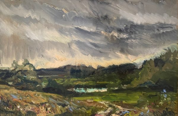 Ольга Симонова, Дождливый день на р. Протве, 2018 г., 35х50, холст, масло