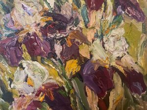 Oльга Симонова, Малиновые ирисы в саду, 70х40, 2021 г., холст, масло