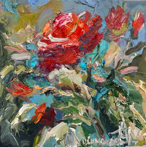 Симонова Ольга, Алая роза, холст, масло, 20х20